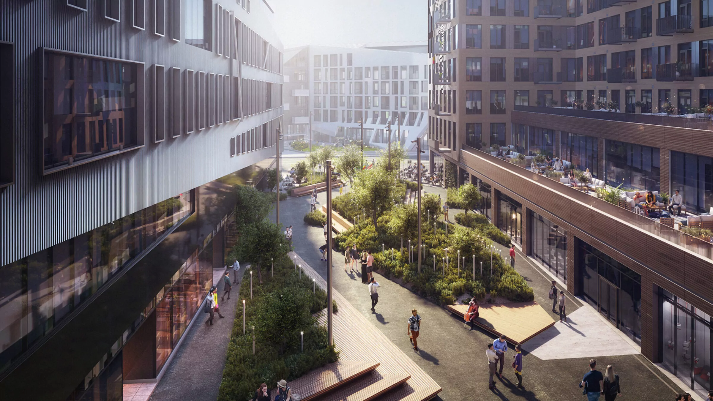 Gravity - a vibrant apartment community hub with various activities and amenities, including an outdoor movie wall, artist residency program, and a diverse array of events.